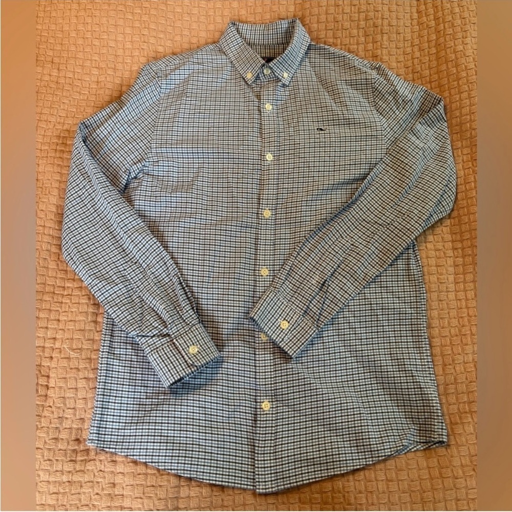 Vineyard Vines 100% Cotton Checkered Whale Shirt
Boy's Size 16